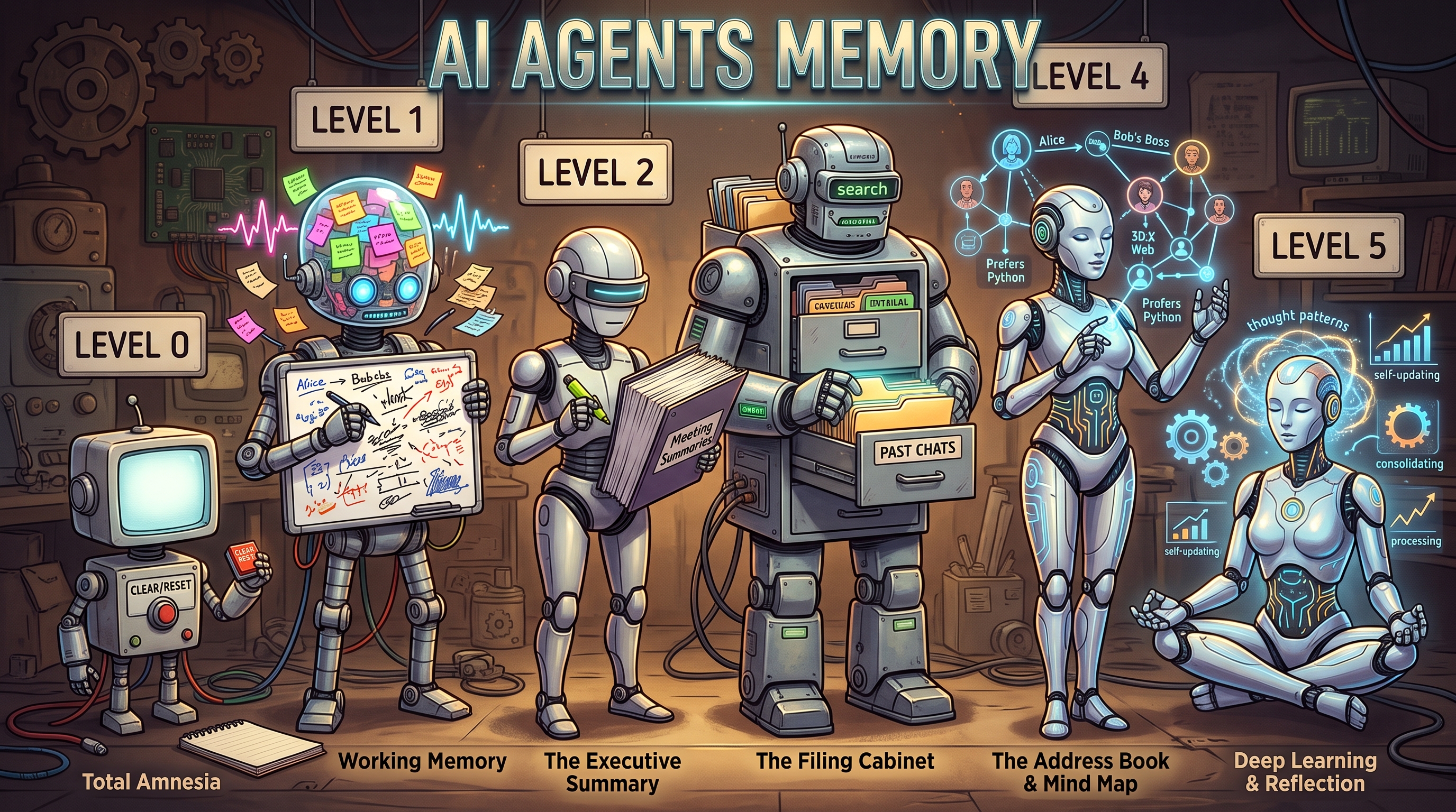 Six levels of AI agent memory